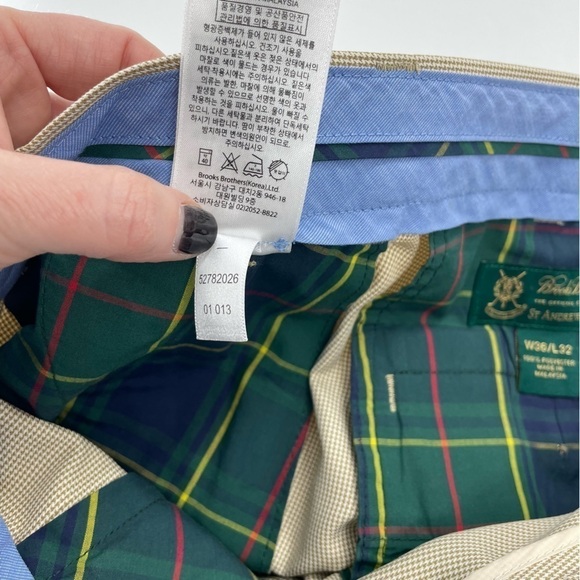 Brooks Brothers St Andrew Links Pants Beige Tan Houndstooth Plaid Golf Slacks - Picture 10 of 13
